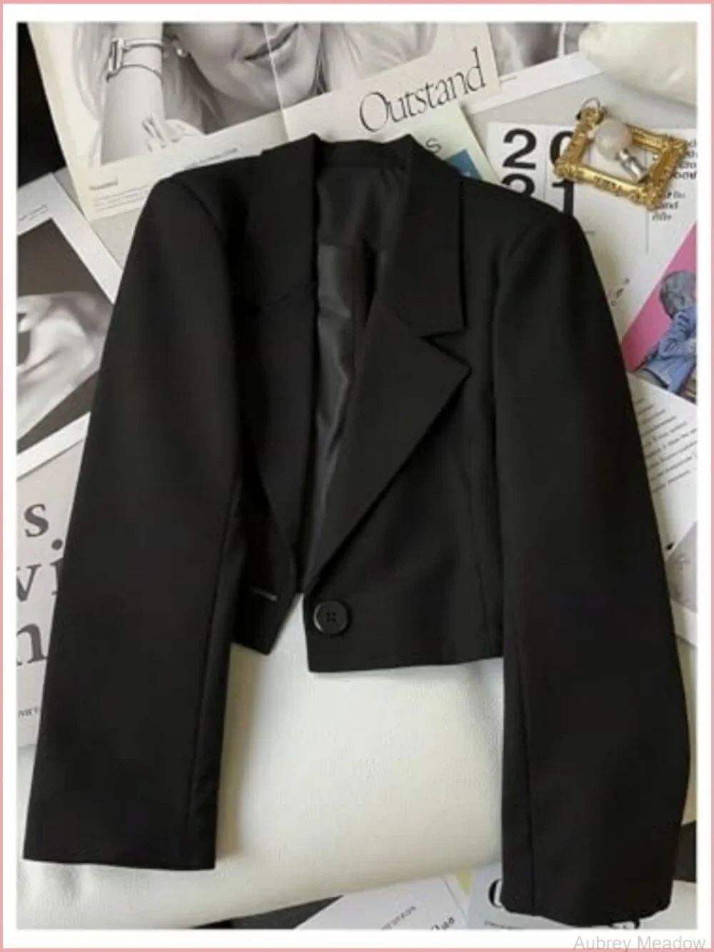 Cropped Blazer Business Casual Lapel Collar Button Front Suit Jacket